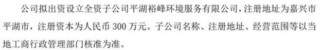 裕峰环境服务注册地址:浙江省嘉兴市平湖市主营业务:许可项目